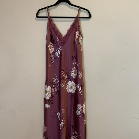 NWT INC Women's Size XS Plum Floral Night Gown Slip Dress Midi/Maxi $60 - Picture 3 of 10